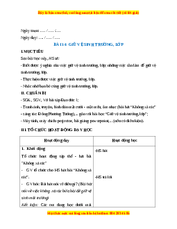 Giáo án Bài 14 Đạo đức 1 Kết nối tri thức: Giữ vệ sinh trường, lớp