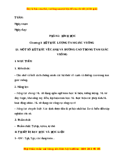 Giáo án Một số hệ thức về cạnh và đường cao trong tam giác vuông Toán 9 Học kì 1 Hình học