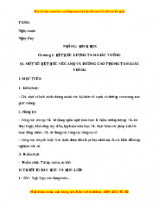 Giáo án Một số hệ thức về cạnh và đường cao trong tam giác vuông Toán 9 Học kì 1 Hình học