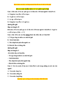 Trắc nghiệm Bài 10: Đặc điểm dân cư, xã hội Châu Phi