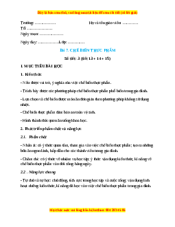 Giáo án Công nghệ 6 Bài 7 (Cánh diều): Chế biến thực phẩm