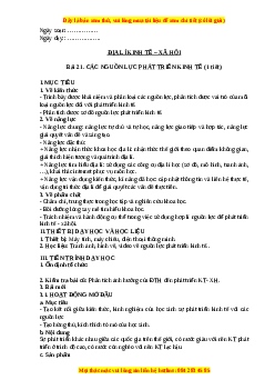Giáo án Bài 21Địa lí 10 Kết nối tri thức (2024): Các nguồn lực phát triển kinh tế