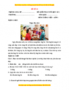 Đề thi Tiếng Việt lớp 1 Học kì 1 Chân trời sáng tạo (Đề 10)