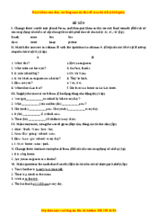 Học kỳ 1: Phần 2 Một số đề kiểm tra học kỳ 1 - Mục A- Đề số 9-Giáo viên Mai Lan Hương đầy đủ đáp án