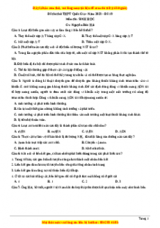 Đề thi thử THPT Quốc Gia môn Sinh học có đáp án ( đề 19 ) - thầy Nguyễn Đức Hải