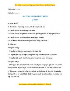 Giáo án Đại lượng tỉ lệ thuận Toán 7 Cánh diều