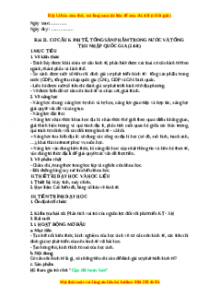Giáo án Bài 22 Địa lí 10 Kết nối tri thức (2024): cơ cấu kinh tế, tổng sản phẩm trong nước và tổng thu nhập quốc gia