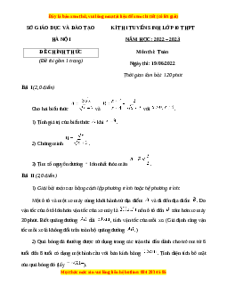 Đề chính thức Toán vào 10 Hà Nội năm 2022 - 2023