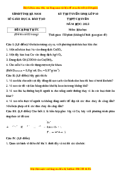 Đề thi vào 10 môn Hóa học năm 2023 - Trường THPT Chuyên Hà Nam