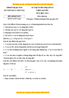 Đề thi vào 10 môn Hóa học năm 2023 - Trường THPT Chuyên Hà Nam