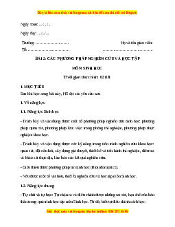 Giáo án Bài 2: Các phương pháp nghiên cứu và học tập môn Sinh học Sinh học 10 Cánh diều