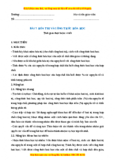 Giáo án Bài 7 Hóa học 7 Chân trời sáng tạo (2024): Hóa trị và công thức hóa học