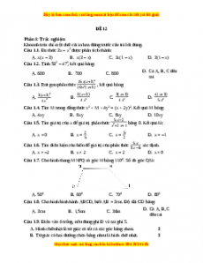 Đề thi cuối học kì 1 Toán 8 năm 2022 - 2023 - Đề 12