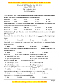 Đề thi thử THPT Quốc Gia môn Tiếng Anh có đáp án ( đề 15 ) - cô Hoàng Xuân