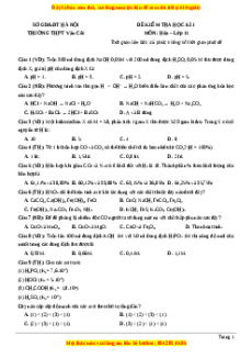 Đề thi học kì I Hóa lớp 11 trường THPT Vân Cốc - Hà Nội