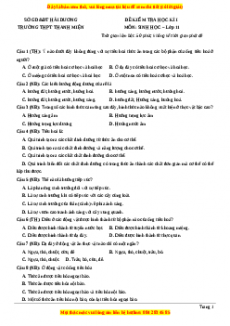 Đề thi học kì 1 Sinh học 11 trường THPT THPT Thanh Miện - Hải Dương