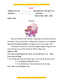 Đề thi Tiếng Việt lớp 1 Học kì 1 Kết nối tri thức (Đề 7)