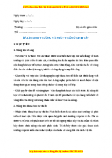 Giáo án Bài 34 Sinh học 7 Chân trời sáng tạo (2024): Sinh trưởng và phát triển ở sinh vật
