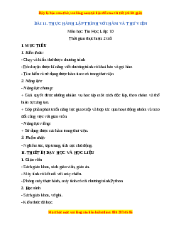 Giáo án Tin học 10 Bài 11 (Cánh diều): Thực hành lập trình với hàm và thư viện