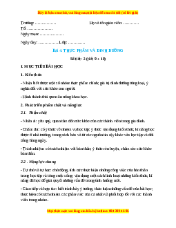 Giáo án Công nghệ 6 Bài 4 (Kết nối tri thức): Thực phẩm và dinh dưỡng