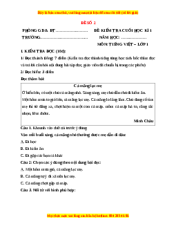Đề thi Tiếng Việt lớp 1 Học kì 1 Kết nối tri thức (Đề 2)