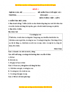 Đề thi Tiếng Việt lớp 1 Học kì 1 Kết nối tri thức (Đề 2)