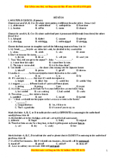 Đề thi trắc nghiệm Tiếng anh 10 năm 2022 - 2023 (Đề 26)