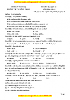Đề thi học kì I Hóa lớp 11 trường THPT Lê Hồng Phong - Tây Ninh