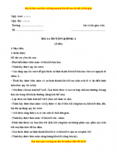Giáo án Bài 14: Ôn tập chương 3 Hóa học 10 Kết nối tri thức