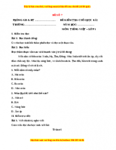 Đề thi Tiếng Việt lớp 1 Học kì 2 Chân trời sáng tạo (Đề 7)
