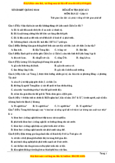 Đề thi học kì 1 Địa lý 11 Sở GD_ĐT Quảng Nam