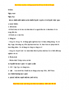 Giáo án Biến đổi đơn giản biểu thức chứa căn thức bậc hai Toán 9 Học kì 1