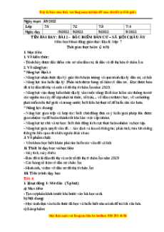 Giáo án Bài 2 Địa lí 7 Cánh diều (2024): Đặc điểm dân cư - Xã hội Châu Âu