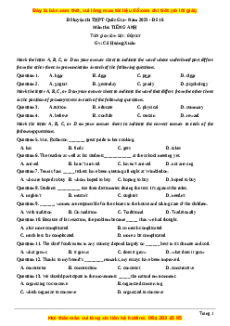 Đề thi thử THPT Quốc Gia môn Tiếng Anh có đáp án ( đề 16 ) - cô Hoàng Xuân