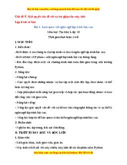Giáo án Tin học 10 Bài 1 (Cánh diều): Làm quen với ngôn ngữ lập trình bậc cao