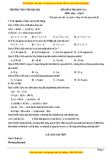 Đề thi học kì 1 Hóa lớp 8 năm 2023 trường THCS Trưng Nhị