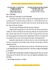 Đề chính thức Ngữ văn vào 10 TP Hồ Chí Minh năm 2016 - 2017