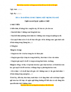 Giáo án Ba đường Conic trong mặt phẳng tọa độ Toán 10 Chân trời sáng tạo