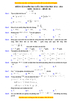 Đề thi giữa kì 1 Toán 11 năm 2022 - 2023 - Đề 6