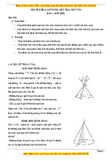 Chuyên đề Mặt nón, mặt trụ, mặt cầu Hình học 12 năm 2023