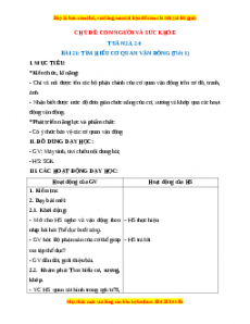 Giáo án Tìm hiểu cơ quan vận động Tự nhiên xã hội 2 Kết nối tri thức