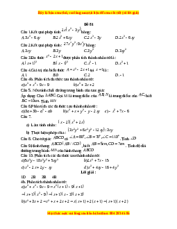 Đề thi giữa kì 1 Toán 8 năm 2023 - Đề 81
