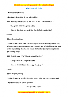Đề thi cuối kì 1 Tiếng Việt lớp 4 (Đề 9)