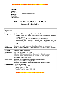 Giáo án Unit 8 Tiếng anh 3 global success
