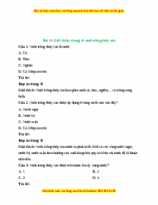 Trắc nghiệm Bài 11: Giới thiệu chung về nuôi trồng thuỷ sản