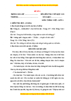 Đề thi cuối kì 2 Tiếng Việt lớp 4 (Đề 6)
