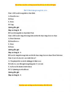 Trắc nghiệm Bài 9: Định dạng trang tính và in