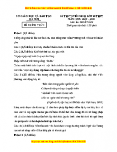 Đề chính thức Ngữ văn vào 10 Hà Nội năm 2020 - 2021