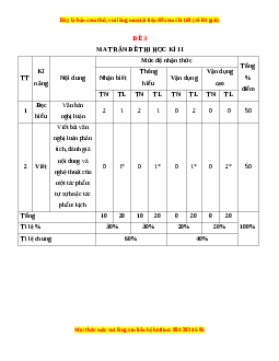 Đề thi cuối học kì 2 Ngữ Văn 10 Chân trời sáng tạo có đáp án (Đề 3)
