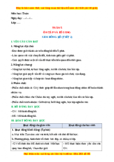Giáo án Xem đồng hồ Toán 3 Chân trời sáng tạo